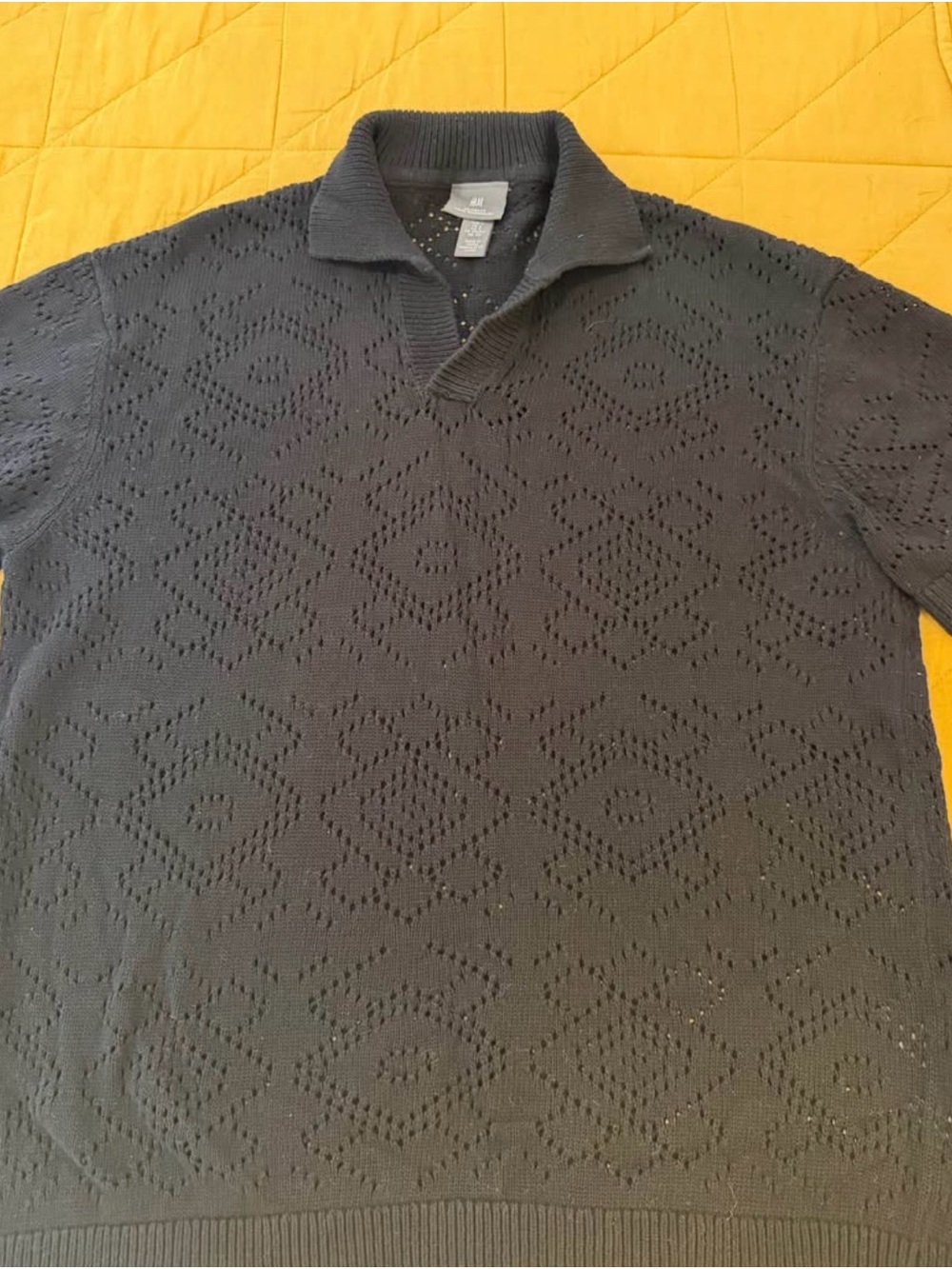 H&M Black Pointelle Knit Polo Sweater
